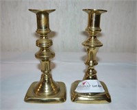 Early Brass Push Up Candlesticks, 7"h