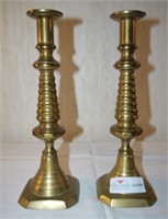 Early Brass Push Up Candlesticks, 12"h