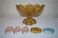 6 Pieces - Amber Daisy & Button Open Compote,