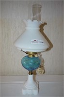 Oil Lamp with Milk Glass Shade and Base,