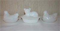 3 Unmatched Milkglass Items -