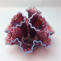 Fenton Plum Opalescent Mini Hobnail 3 Horn Epergne