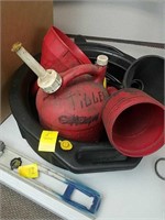 Oil catch pan, funnels