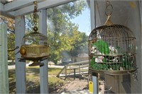 2 brass hanging bird cages