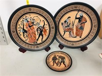 3 greek pottery plates