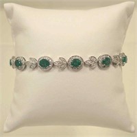 14kt white gold emerald and diamond bracelet