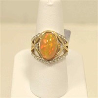 14kt yellow gold opal and diamond ring
