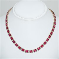 14kt yellow gold ruby and diamond necklace