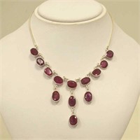 Sterling Silver opaque ruby bib necklace