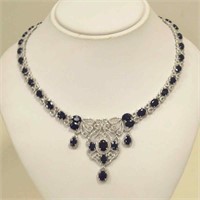 Sterling Silver sapphire and diamond necklace
