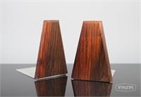 Pair of Rosewood and Metal Bookends