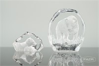 2 Polar Bear Glass Paperweights
