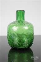 Green Blenko Crackle Glass Bottle Vase