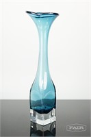 Tall Blue and Clear Swedish Art Glass Vase