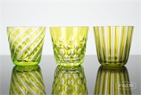Set of 3 Green Glass Chartreuse Votives/Glasses