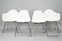 Set of 4 White Eames Style Chairs with Metal Legs