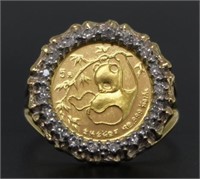 14kt Gold 1985 China Panda Coin Diamond Ring