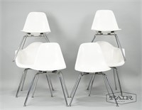 Set of 6 White Eames Style Chairs with Metal Legs