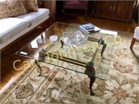 BEVELED GLASS COFFEE TABLE W/BRASS BASE
