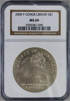 2000 P Library Of Congress $1 Silver Coin