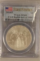 2014 P Civil Rights Act  $1 Silver Dollar Coin