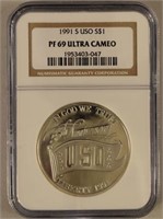 1991 S U. S. Uso $1 Silver Proof Commem. Coin
