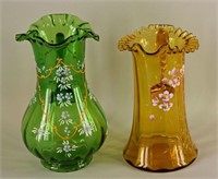 Enameled Victorian Glass Pitchers