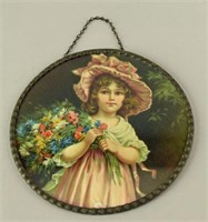 Victorian German Child With Flowers Flue Cover
