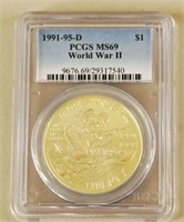 1991-95 D World War Il Commemorative Silver Dollar