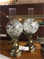 2 SMALL ETCHED GLASS PARLOR LAMPS