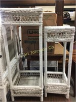 2 WHITE WICKER PLANT STANDS