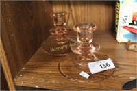 PINK DEPRESSION GLASS CANDLE HOLDERS