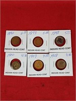 Six Indian Head Cents, Various Dates