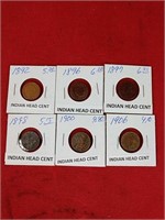 Six Indian Head Cents, Various Dates
