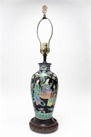 Japanese Famille Noire Porcelain Urn Vase Lamp