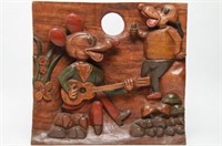 Carved Wood After Mickey Mouse Folk Art Plaque