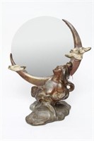 Art Nouveau Mirror Woman Bust Sculpture Gilt Metal