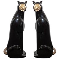 Art Moderne Gilt & Black Cat Sculptures, Pair