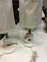 PAIR SMALL MILK GLASS BEDSIDE LAMPS
