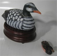 2 Carved Wood Painted Ducks - 1 Is A Music Box