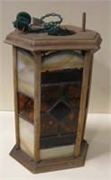 11" Tall Stained Glass Lamp Wood Fixture