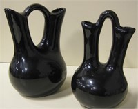 Lot Of Two Black Wedding Vases 8" Tall