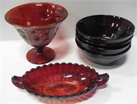 Lot Of Assorted Red Glass Bowls