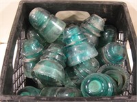 Crate Of Vintage Glass Insulators