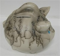 Signed 5" Horsehair Pottery Piggy Bank