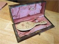 Antique Metal Hand Painted Inlay Mirror Vanity Box