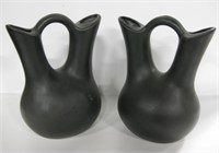 2 Signed Black Pottery Wedding Vases