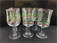 6 Holly Pattern Wine Glasses