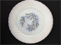 VINTAGE Milk Glass Plates Blue Flowers