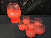 VINTAGE Red Ombre Cups and Pitcher